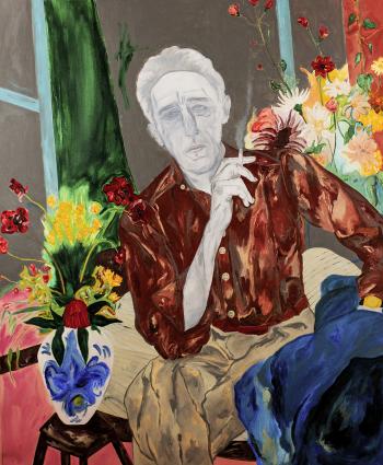 Cocteau on the bed, 2021, mixed media on paper, 100 x 125 cm.